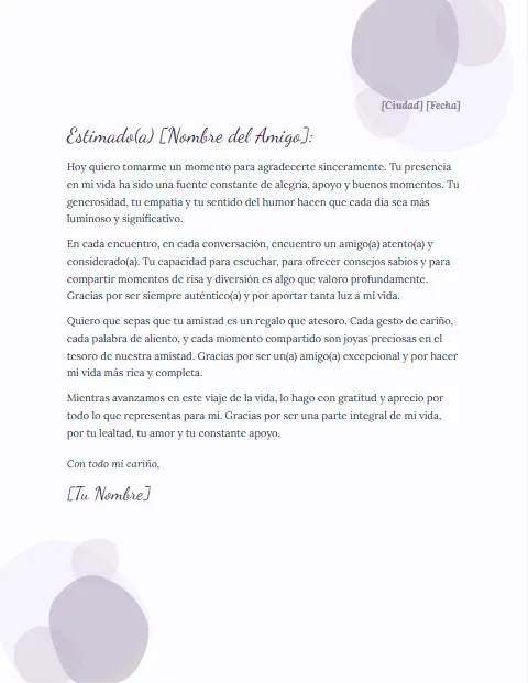 Carta de Agradecimiento a un Amigo: diseño Acuarela
