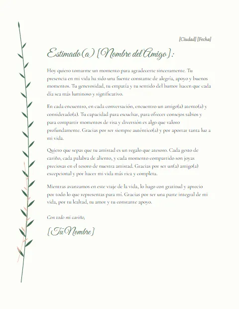 Carta de Agradecimiento a un Amigo: diseño Botánico