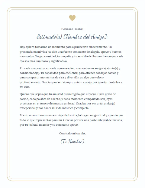 Carta de Agradecimiento a un Amigo: diseño Cariño