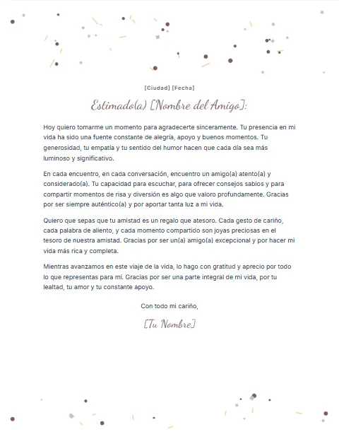 Carta de Agradecimiento a un Amigo: diseño Celebración