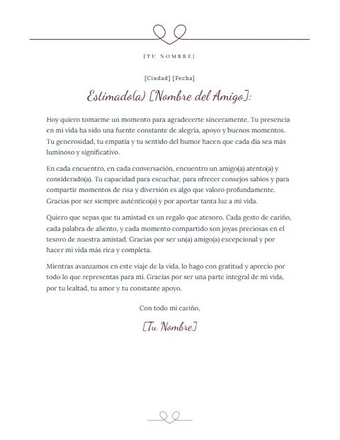 Carta de Agradecimiento a un Amigo: diseño Corazón de una línea
