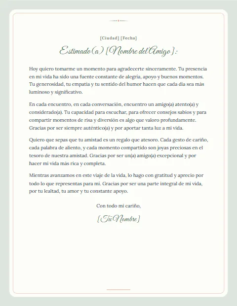 Carta de Agradecimiento a un Amigo: diseño Postal