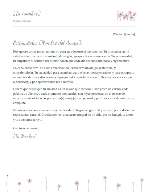 Carta de Agradecimiento a un Amigo: diseño Pradera