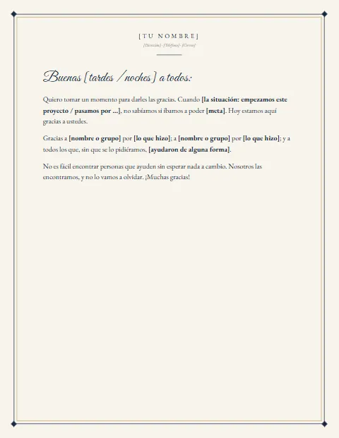 Formato de carta de agradecimiento por apoyo para descargar en Word