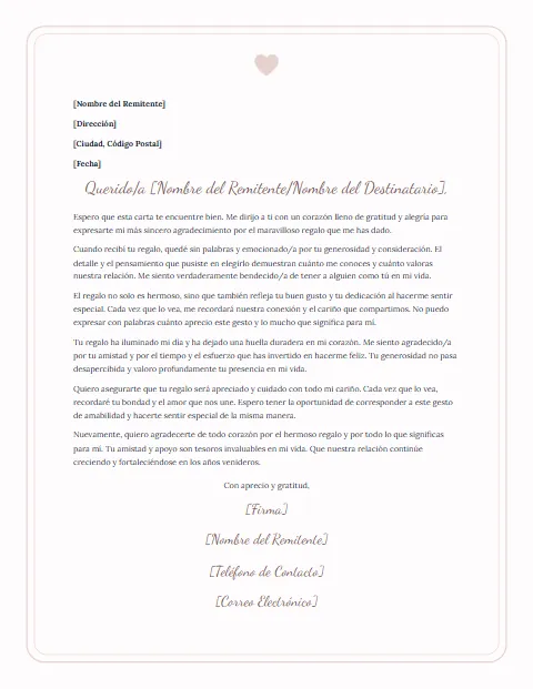 Formato de Carta de Agradecimiento: diseño Cariño