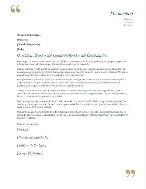 Formato de Carta de Agradecimiento: diseño Comillas
