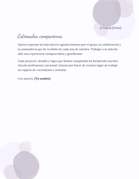 Carta de Agradecimiento a Compañeros de Trabajo: diseño Acuarela