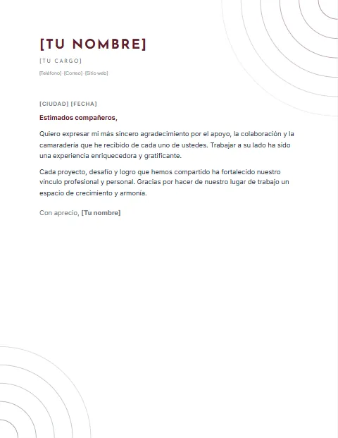 Carta de Agradecimiento a Compañeros de Trabajo: diseño Arcos