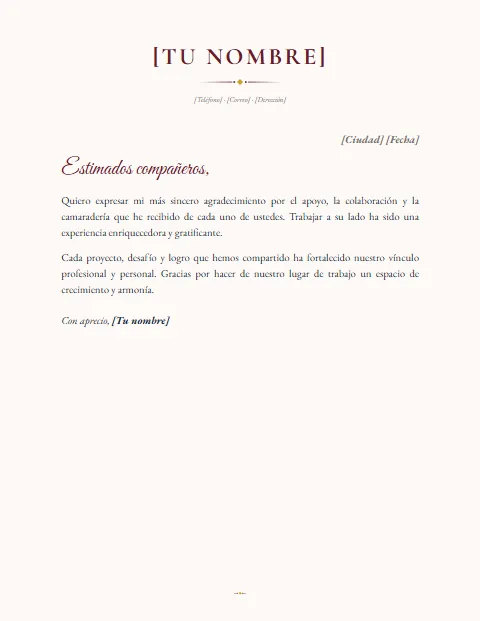 Carta de Agradecimiento a Compañeros de Trabajo: diseño Elegante