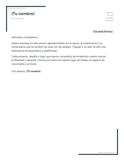 Carta de Agradecimiento a Compañeros de Trabajo: diseño Escuadras