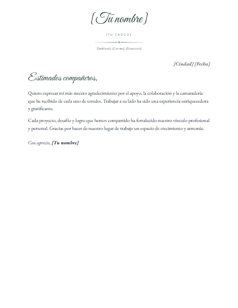 Carta de Agradecimiento a Compañeros de Trabajo: diseño Nombre en firma