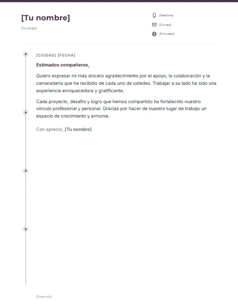Carta de Agradecimiento a Compañeros de Trabajo: diseño Línea de tiempo