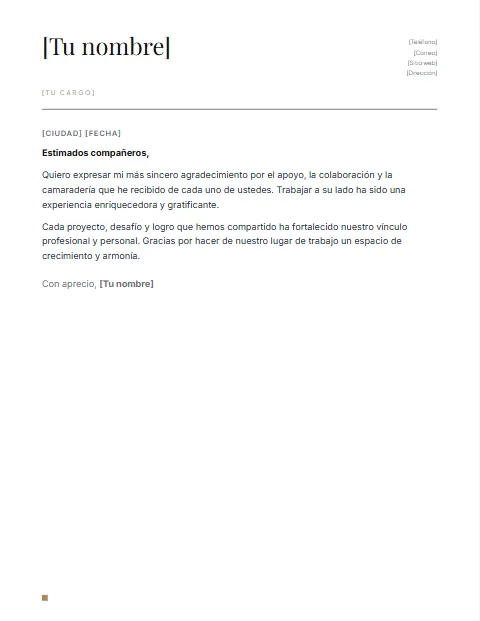 Carta de Agradecimiento a Compañeros de Trabajo: diseño Nombre grande