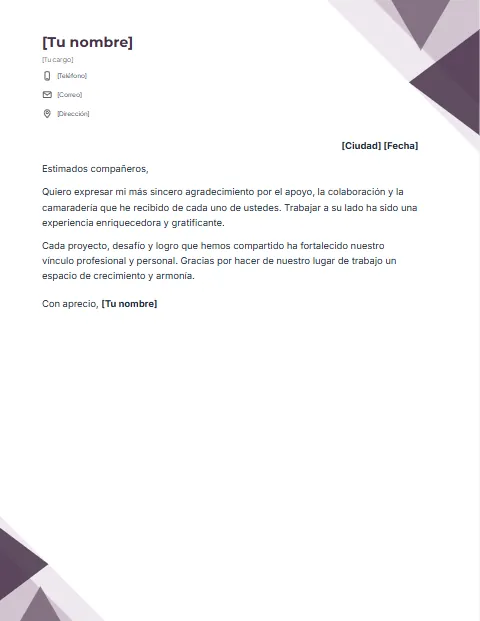 Carta de Agradecimiento a Compañeros de Trabajo: diseño Triángulos