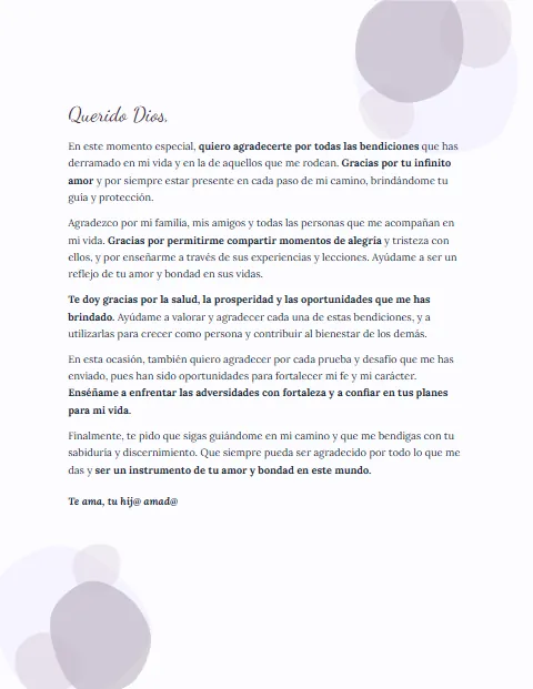 Carta de Agradecimiento a Dios: diseño Acuarela