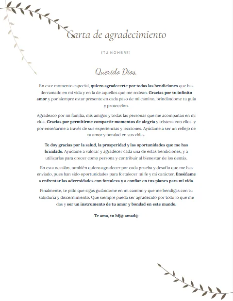 Carta de Agradecimiento a Dios: diseño Eucalipto