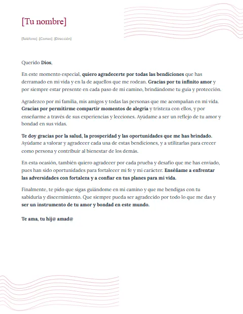 Carta de Agradecimiento a Dios: diseño Ondas doradas