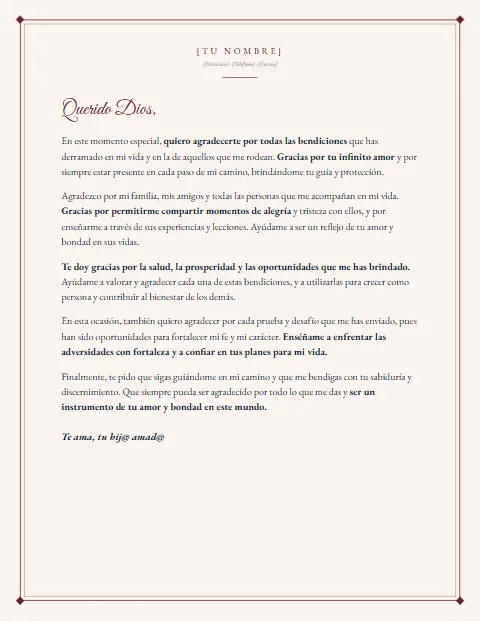 Carta de Agradecimiento a Dios: diseño Papel crema