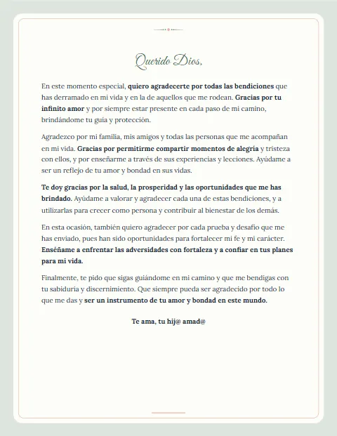 Carta de Agradecimiento a Dios: diseño Postal