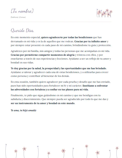 Carta de Agradecimiento a Dios: diseño Pradera