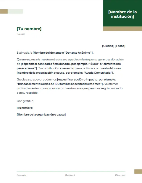 Carta de Agradecimiento por Donación: diseño Corporativo