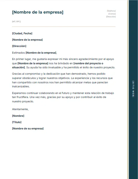 Carta de Agradecimiento a una Empresa: diseño Banda lateral