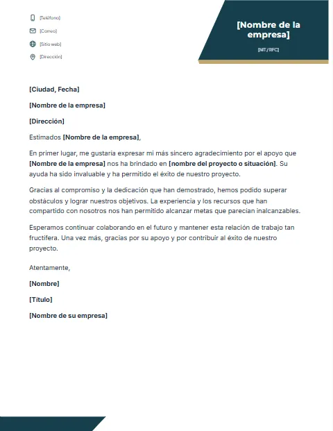 Carta de Agradecimiento a una Empresa: diseño Bloque con logo