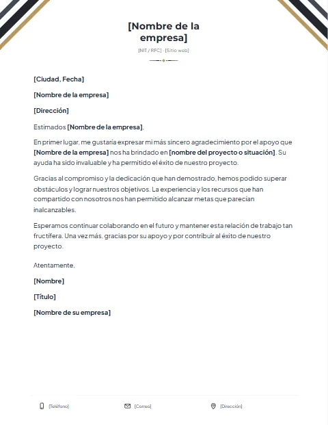 Carta de Agradecimiento a una Empresa: diseño Cintas de empresa