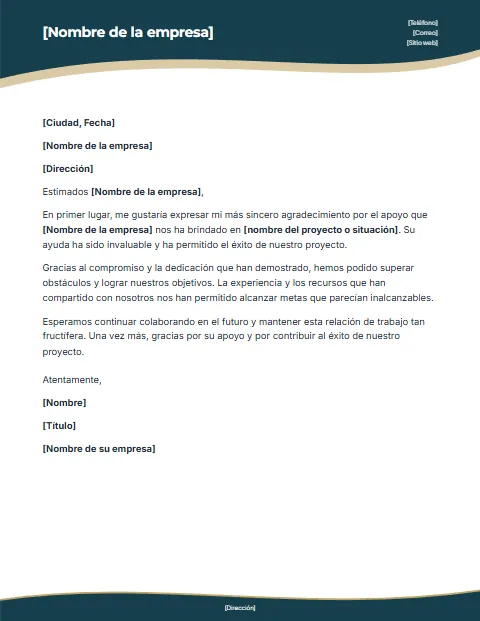Carta de Agradecimiento a una Empresa: diseño Cabecera curva