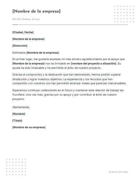 Carta de Agradecimiento a una Empresa: diseño Esquinas de cruces