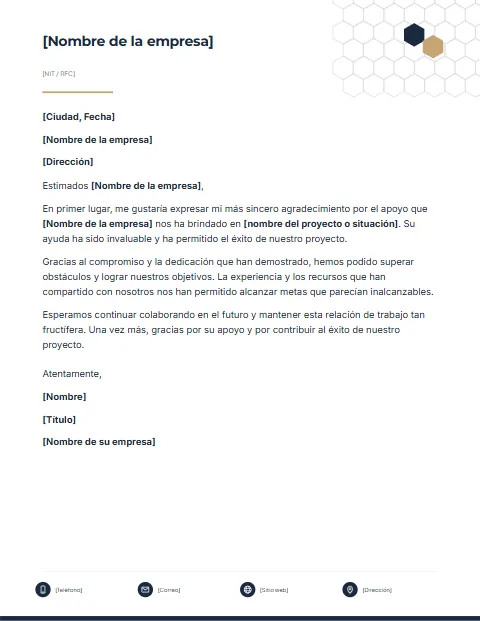 Carta de Agradecimiento a una Empresa: diseño Hexágonos