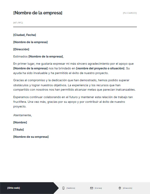 Carta de Agradecimiento a una Empresa: diseño Pie con flecha