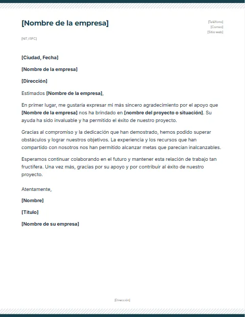 Carta de Agradecimiento a una Empresa: diseño Rayas
