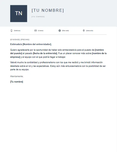 Carta de Agradecimiento por una Entrevista: diseño Cabecera con foto