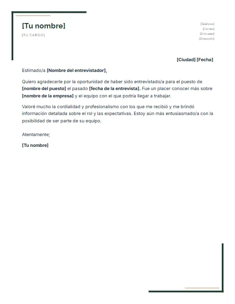 Carta de Agradecimiento por una Entrevista: diseño Escuadras