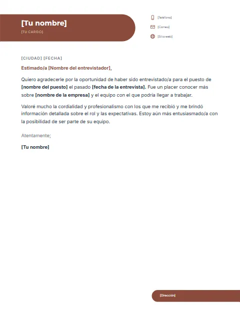 Carta de Agradecimiento por una Entrevista: diseño Etiqueta con tu nombre