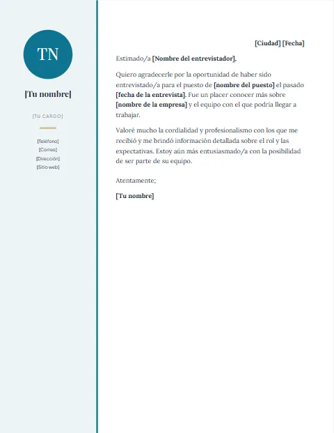 Carta de Agradecimiento por una Entrevista: diseño Lateral