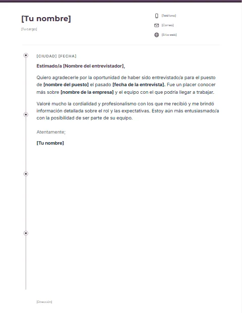 Carta de Agradecimiento por una Entrevista: diseño Línea de tiempo