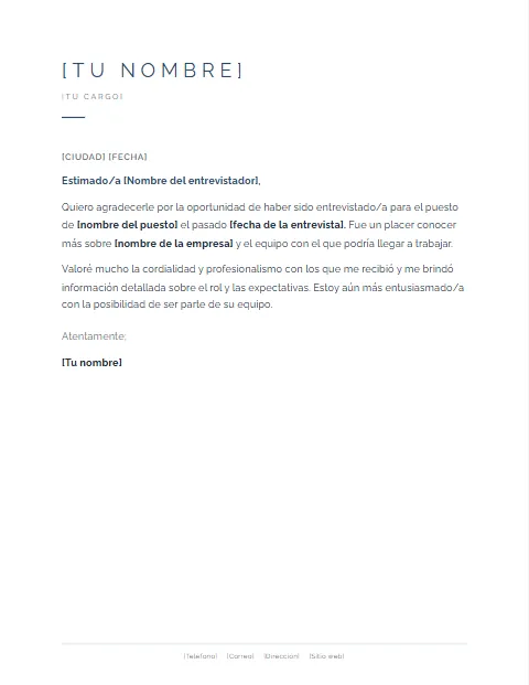 Carta de Agradecimiento por una Entrevista: diseño Minimalista