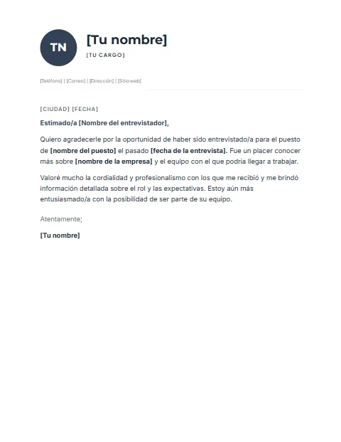 Carta de Agradecimiento por una Entrevista: diseño Perfil