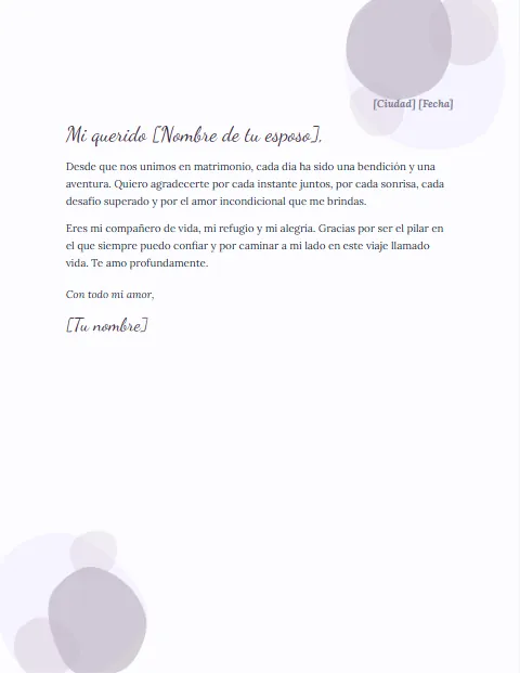 Carta de Agradecimiento a mi Esposo: diseño Acuarela