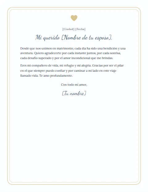 Carta de Agradecimiento a mi Esposo: diseño Cariño