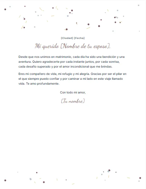 Carta de Agradecimiento a mi Esposo: diseño Celebración