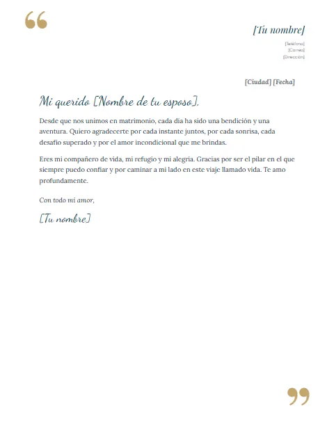 Carta de Agradecimiento a mi Esposo: diseño Comillas