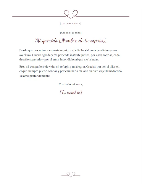 Formato de Carta de agradecimiento a mi esposo para descargar en Word