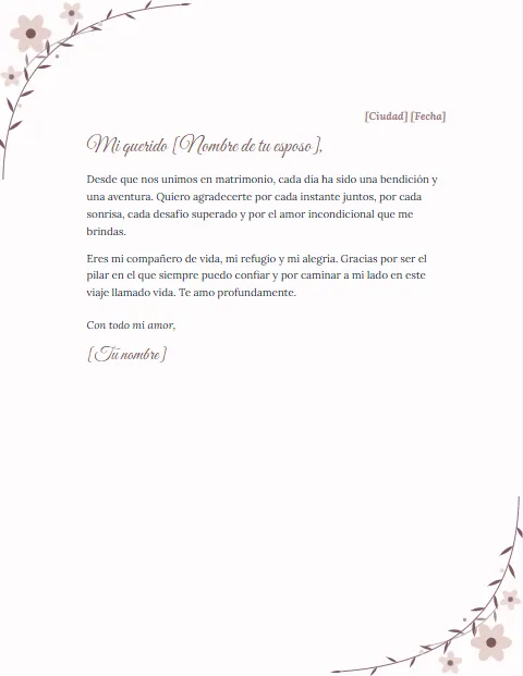 Carta de Agradecimiento a mi Esposo: diseño Floral