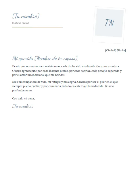 Carta de Agradecimiento a mi Esposo: diseño Polaroid
