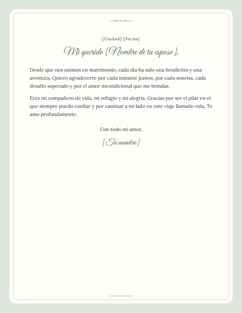 Carta de Agradecimiento a mi Esposo: diseño Postal