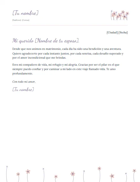 Carta de Agradecimiento a mi Esposo: diseño Pradera
