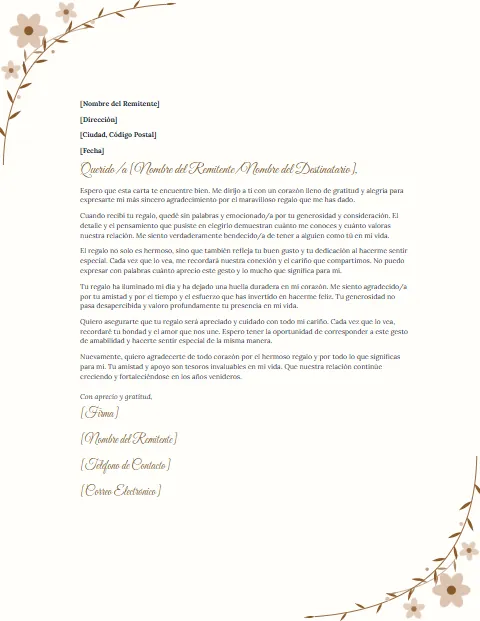 Formato de Carta de Agradecimiento: diseño Floral